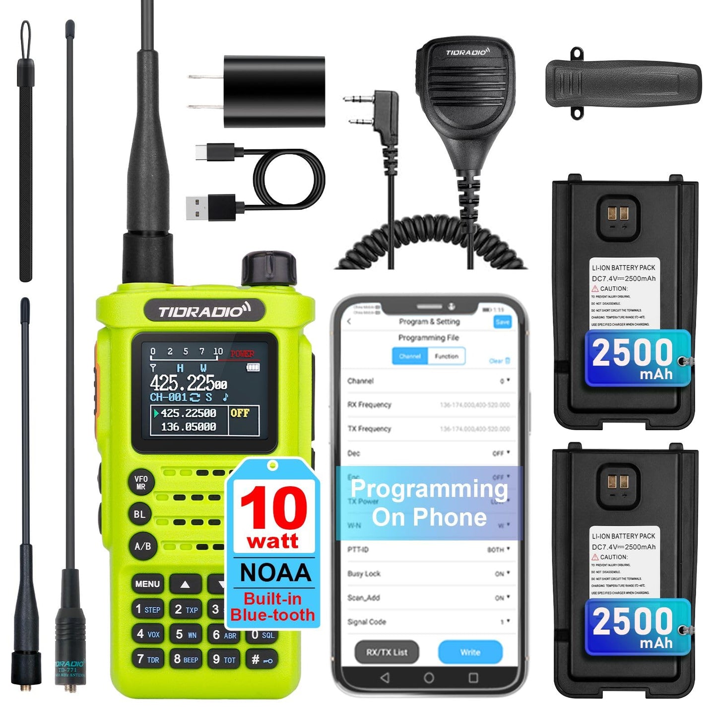 (2 Gen) TIDRADIO TD-H8 Ham Radio 10W High Power Dual Band Two Way RadioAPP Programmable Long Range Walkie Talkies Full Kits with 2500mAh Large Battery (2pcs)USB-C Charger & Speaker Mic๏ผGreen