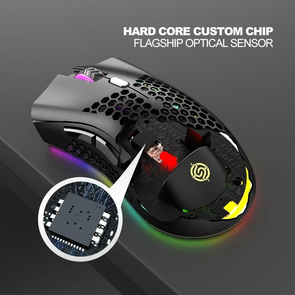 BM600 Wireless RGB Gaming Mouse — Rechargeable, Honeycomb Design