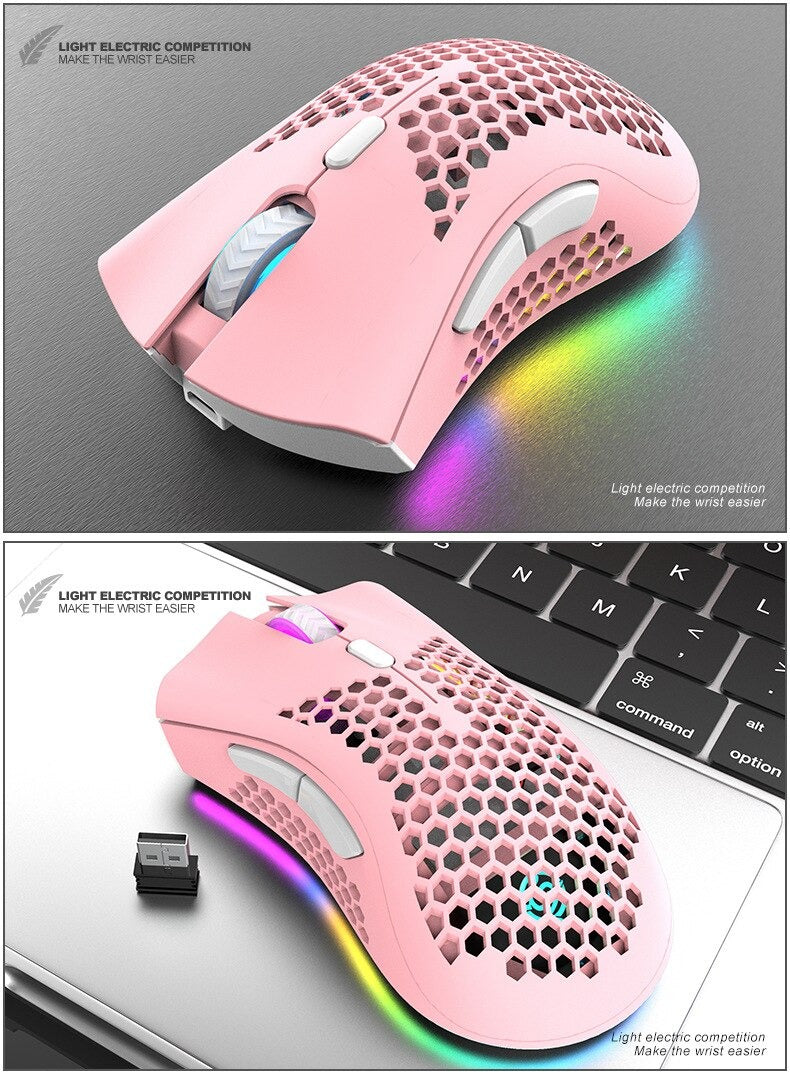 BM600 Wireless RGB Gaming Mouse — Rechargeable, Honeycomb Design