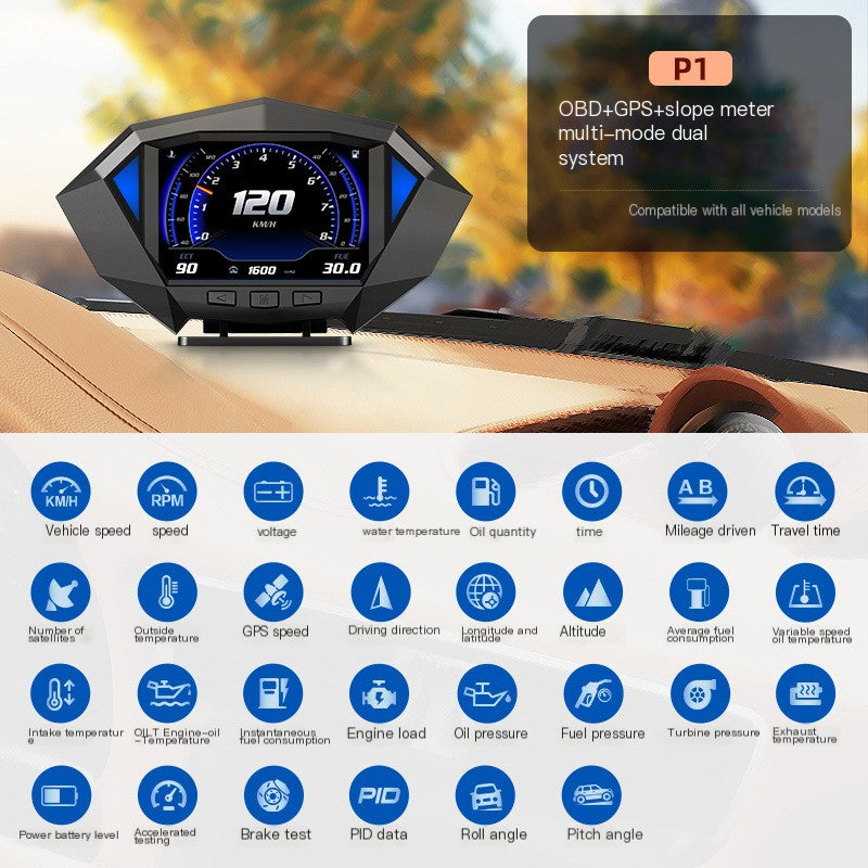 HD LCD Vehicle HUD Head-Up Display — OBD & GPS Compatible