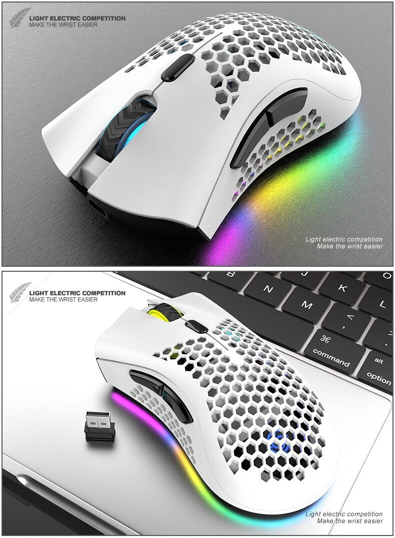 BM600 Wireless RGB Gaming Mouse — Rechargeable, Honeycomb Design
