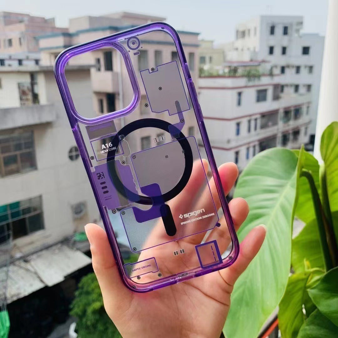 Transparent Magnetic iPhone Case — Circuit Board Design, Shockproof PC+TPU