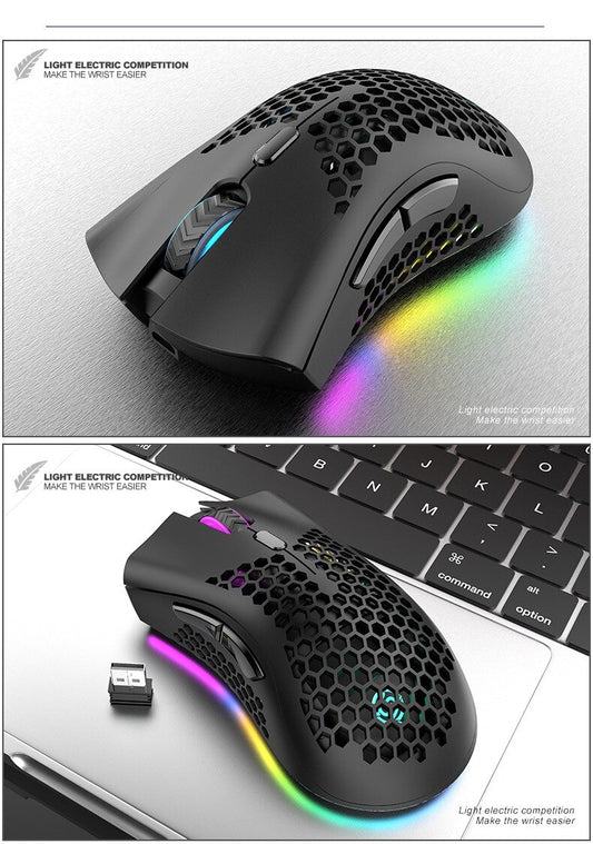 BM600 Wireless RGB Gaming Mouse — Rechargeable, Honeycomb Design