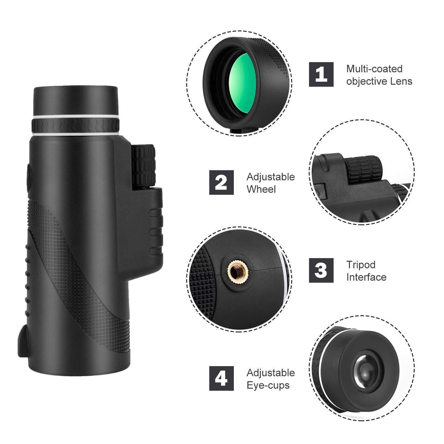 40X HD Monocular Telescope with Smartphone Mount — Waterproof, Nitrogen-Filled