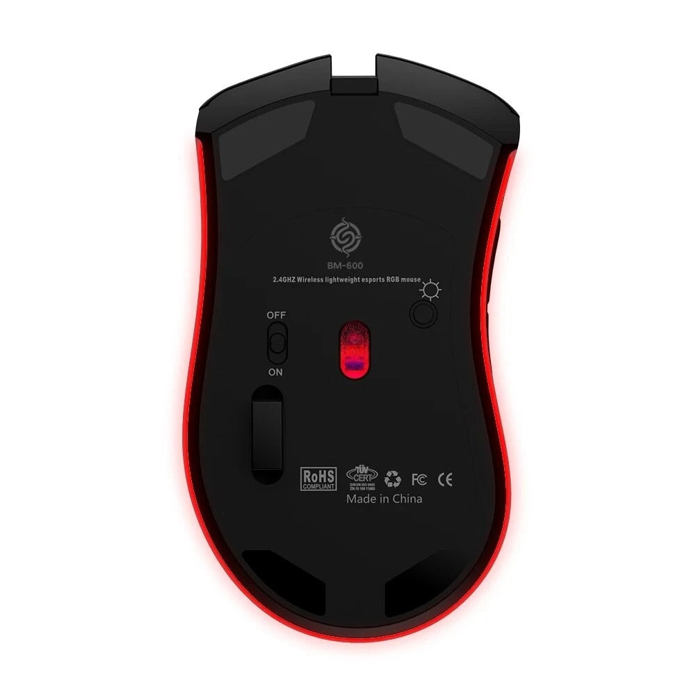 BM600 Wireless RGB Gaming Mouse — Rechargeable, Honeycomb Design