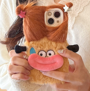 Cute Braid Girl Plush iPhone Case — Shockproof, Fun Design