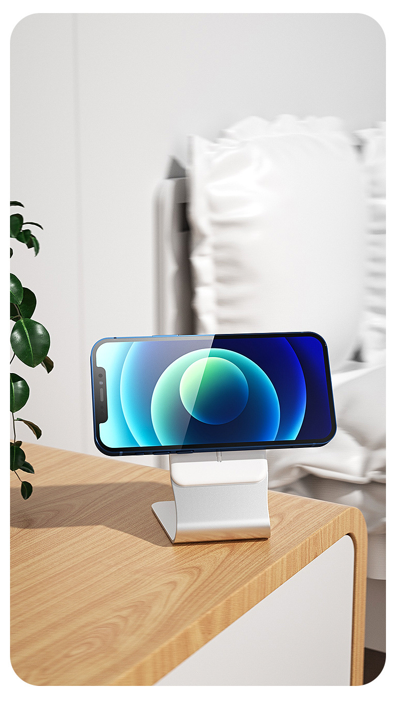 Wireless Charging Phone Stand — Qi-Compatible Aluminum Desktop Charger