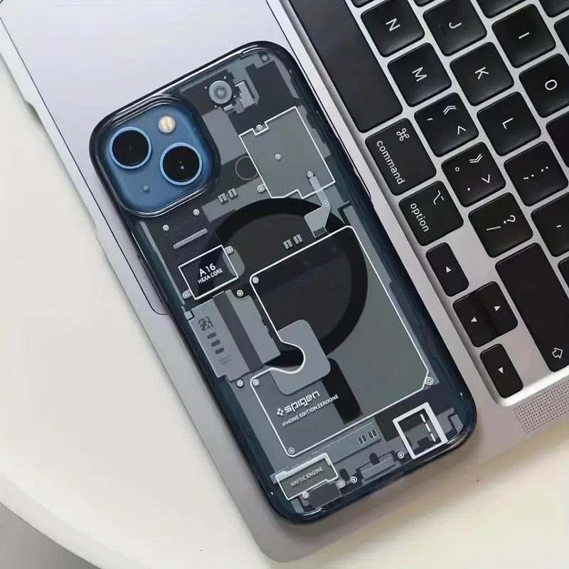 Transparent Magnetic iPhone Case — Circuit Board Design, Shockproof PC+TPU