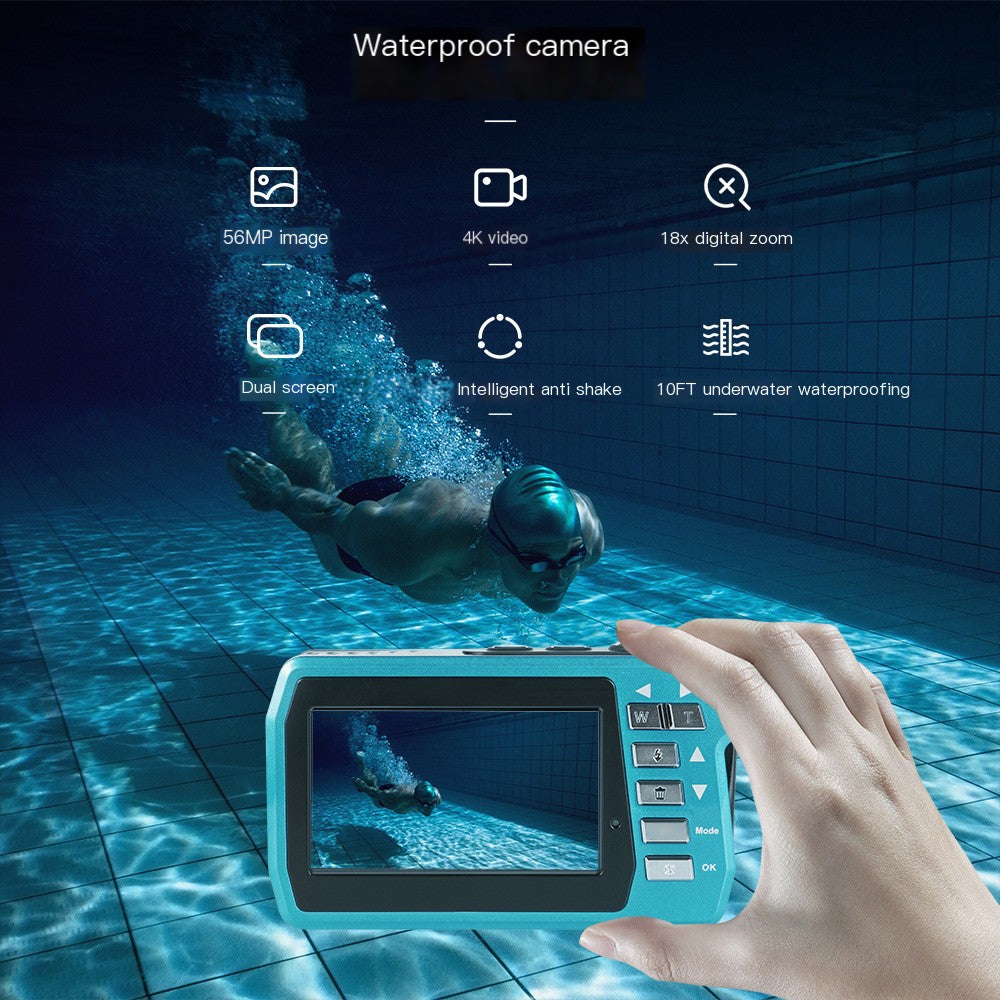 4K Underwater Digital Camera — 56MP, Dual LCD Screens, Waterproof